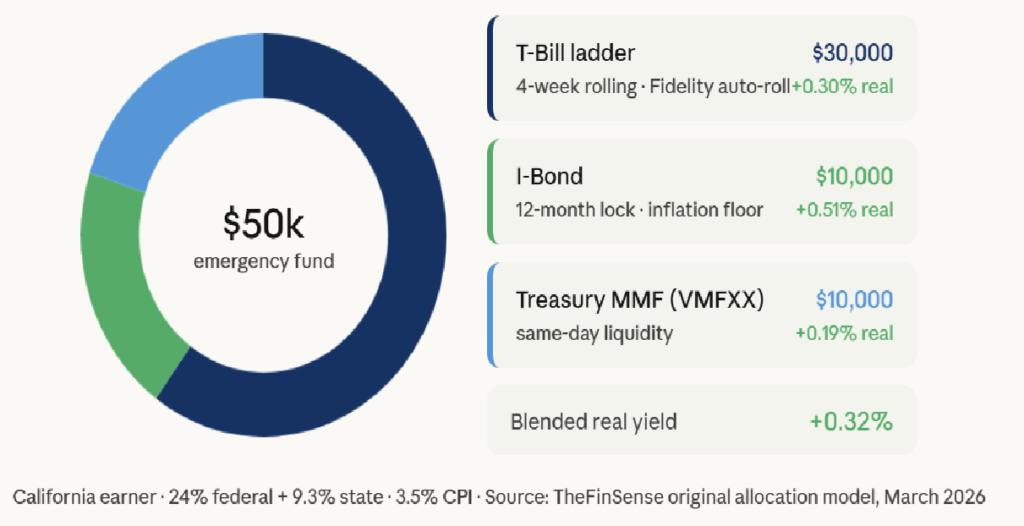 Yield-Shield Matrix k Allocation — T-Bill Ladder 60%, I-Bond 20%, Treasury MMF 20% yield shield matrix 50k allocation breakdown t-bill ladder i-bond treasury mmf protect savings from inflation