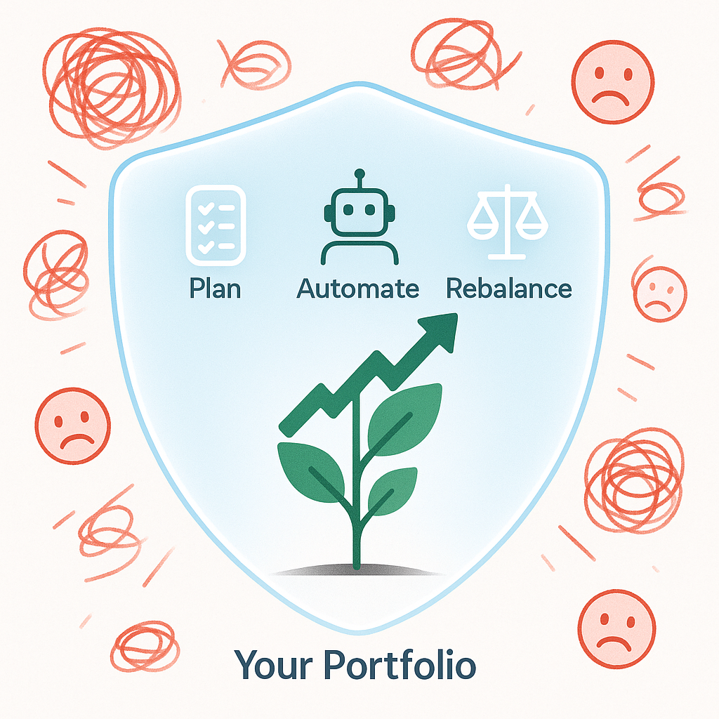 4-3 1 - TheFinSense A conceptual illustration of a shield protecting an investment portfolio, representing the defensive strategies of investor psychology.