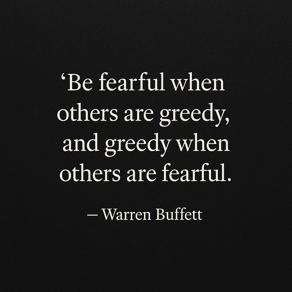 4-3 2 - TheFinSense A quote graphic that reads: "Be fearful when others are greedy, and greedy when others are fearful." - Warren Buffett.
