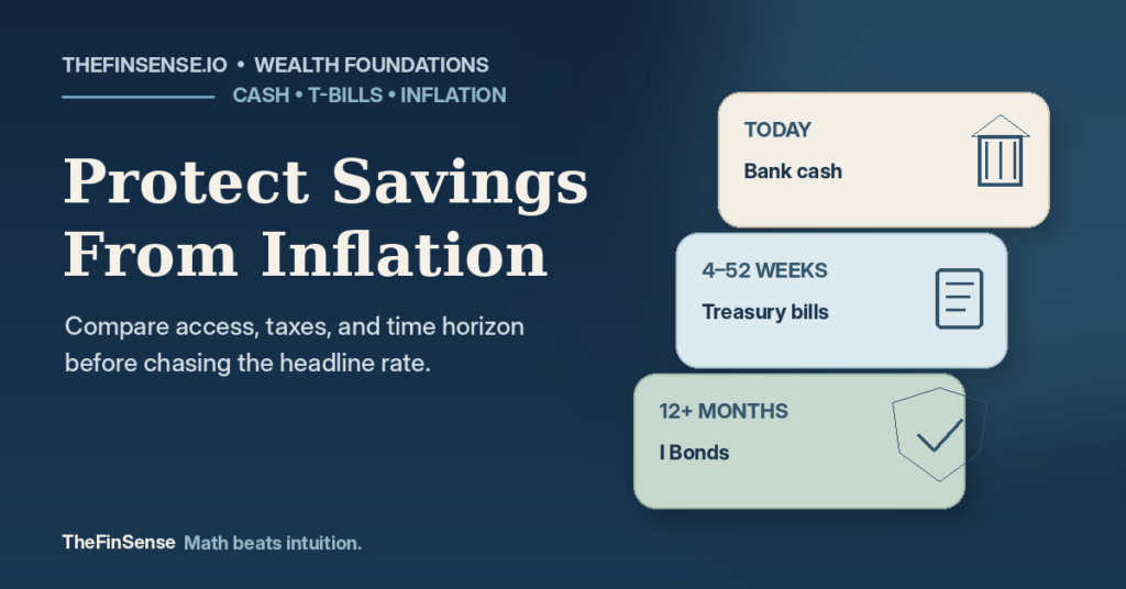 Protect Savings From Inflation: T-Bills vs HYSA After Tax 2 Protect savings from inflation by matching bank cash, Treasury bills, and I Bonds to each time horizon