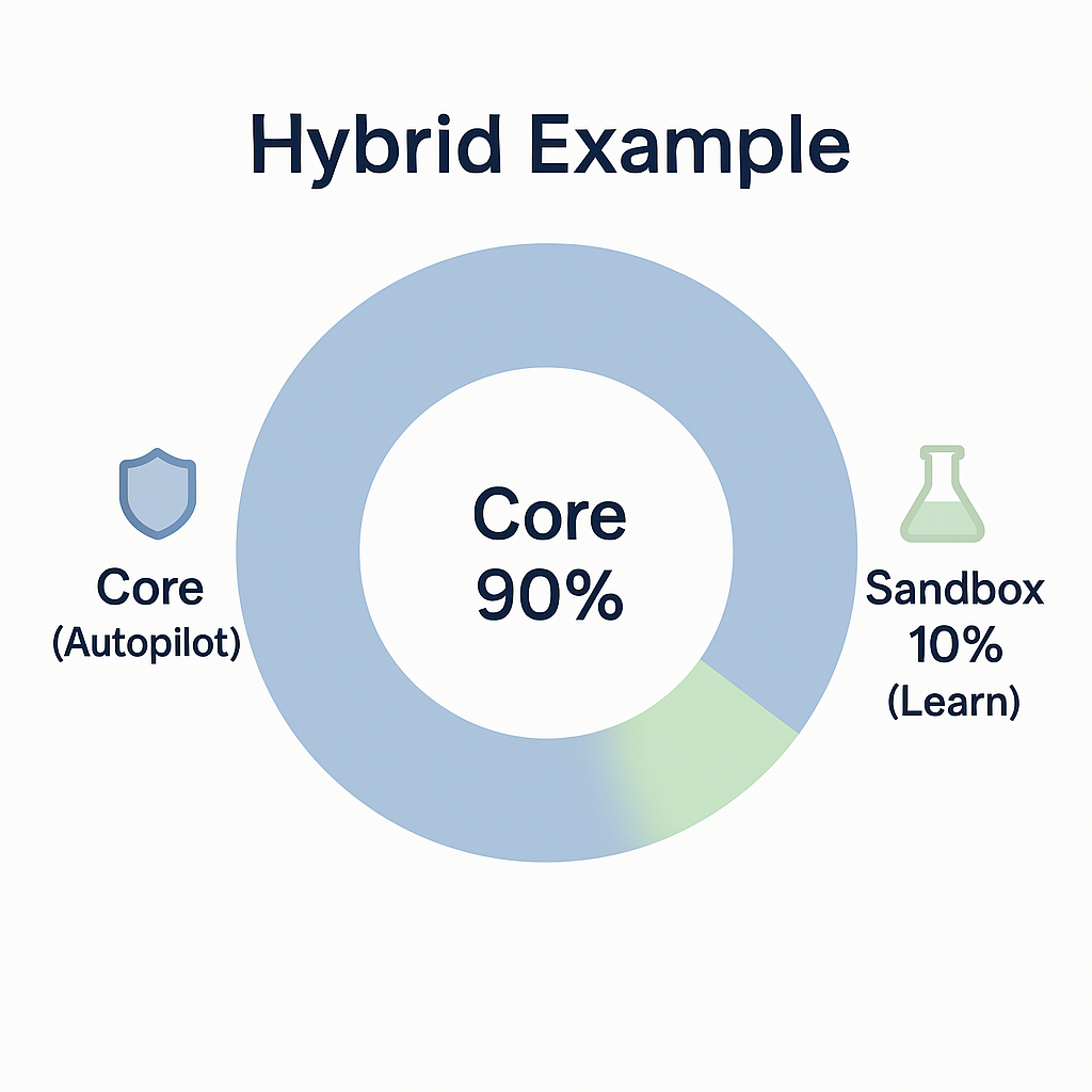 Donut chart showing hybrid investing with 90 percent core and 10 percent sandbox.