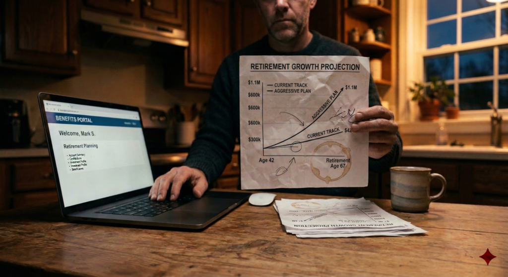 30-Year 401k Match Gap 401k employer match 30-year case study showing 6K compounding gap between matched and unmatched portfolios