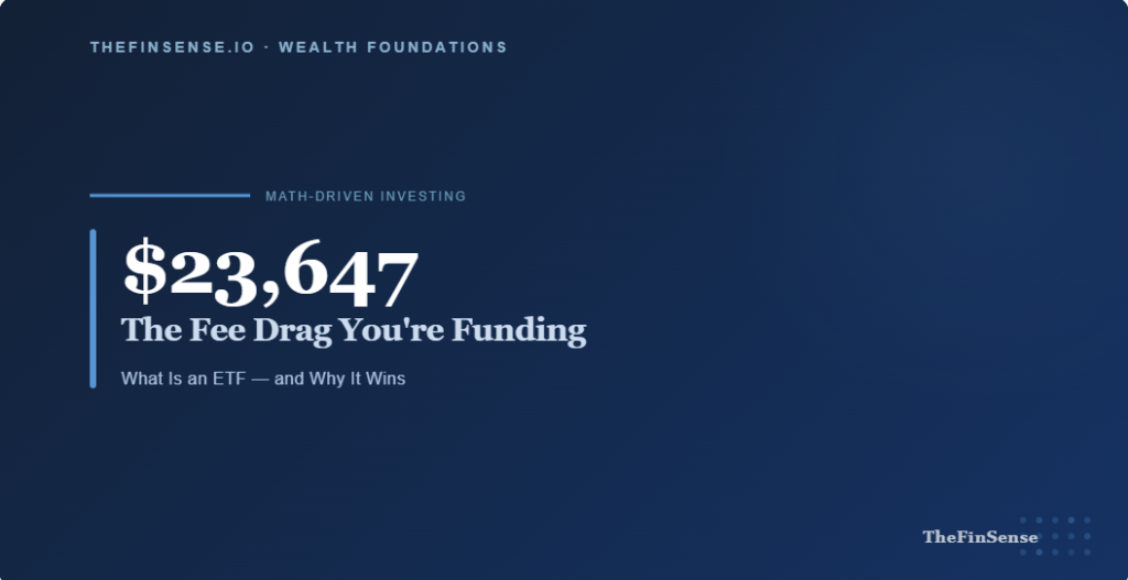 featured image showing $23,647 fee drag cost illustrating what is an etf and why index etfs win