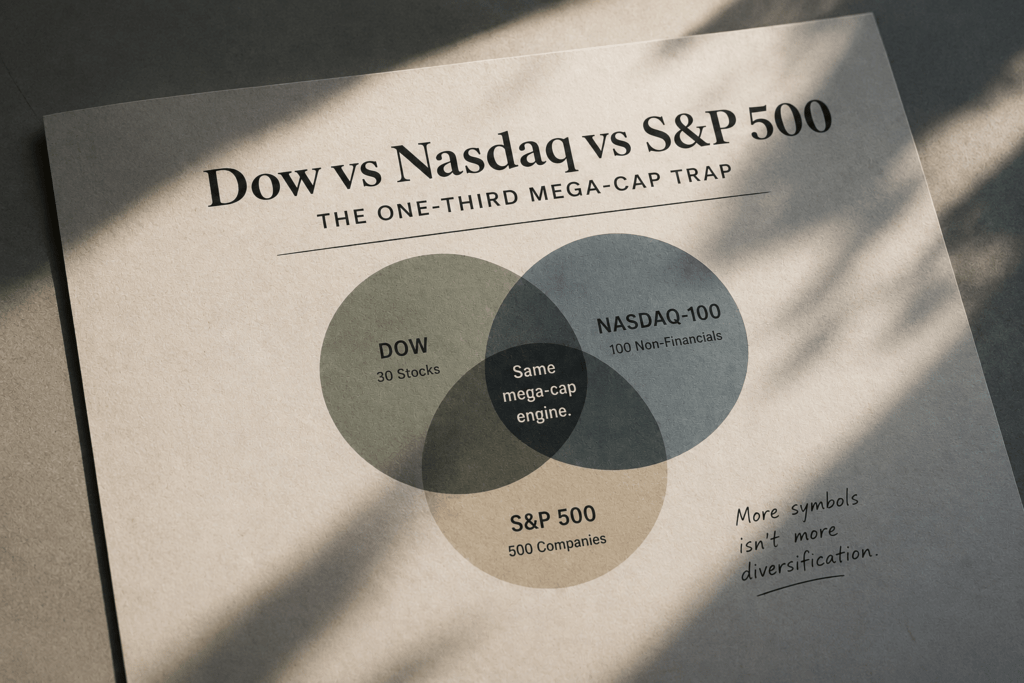 Dow vs Nasdaq vs SP500: Which Index Should You Own? 2 Dow vs Nasdaq vs SP500 comparison of S&P 500, Nasdaq-100, and Dow portfolio roles