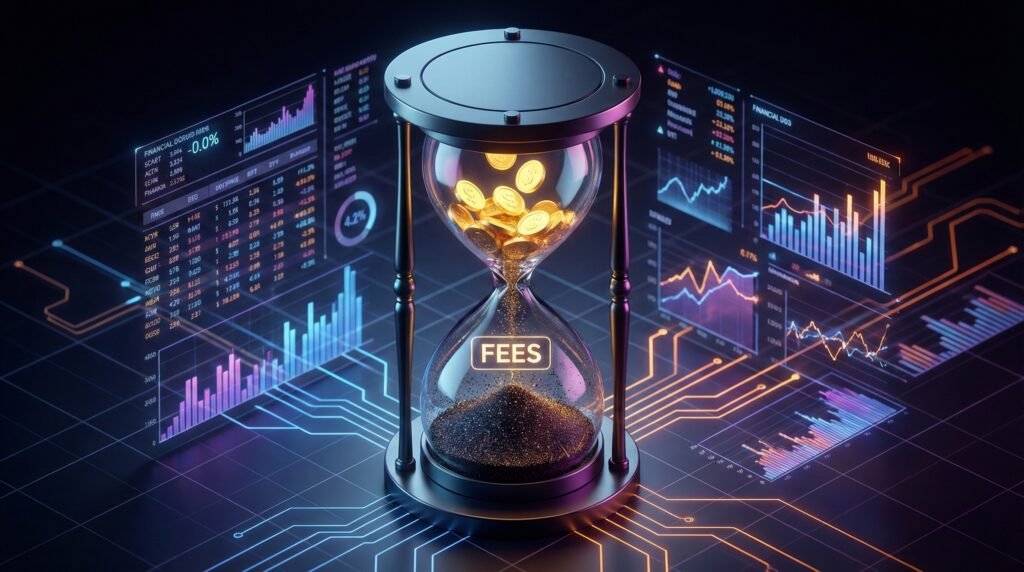 Investment-Fee-Erosion-Simulation-Chart Graph comparing ETFs vs Mutual Funds expense ratios showing fee erosion of wealth