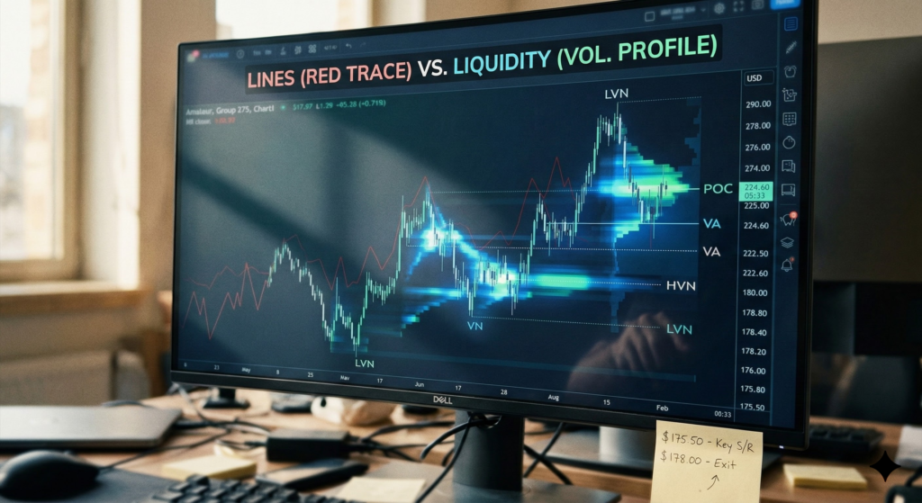 Support and resistance liquidity zone shown on a volume profile chart