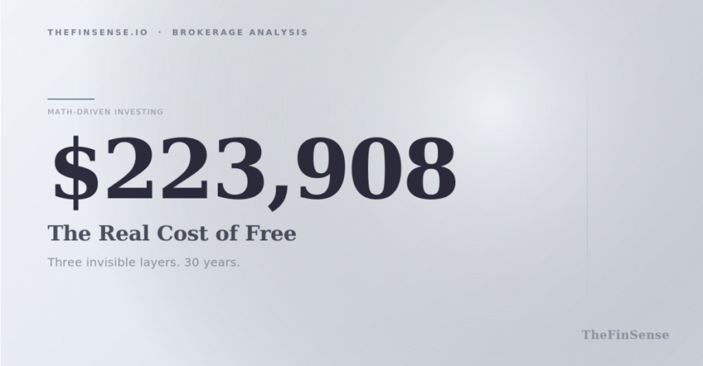Zero commission broker hidden fees cost $223,908 over 30 years through three invisible extraction layers