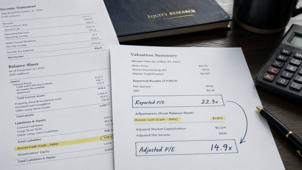 Adjusted P/E ratio research showing why analysts compare P/E with enterprise-value multiples