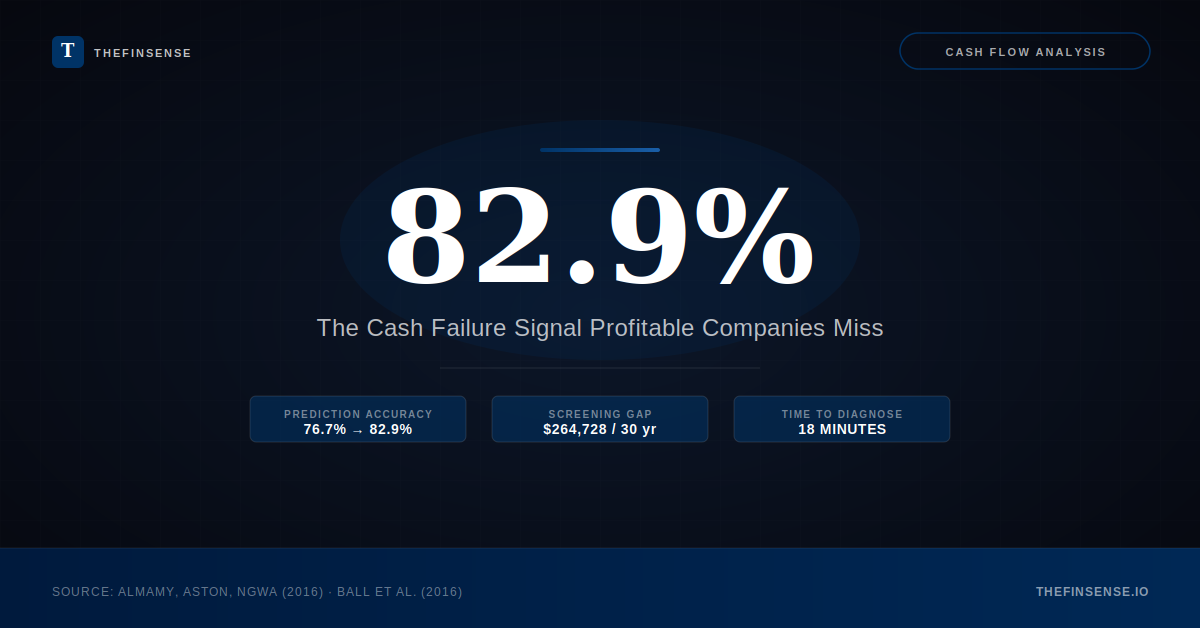 Why Profitable Companies Go Bankrupt Cash Flow Statement Investor Diagnostic Guide TheFinSense Cash flow statement analysis showing 829 failure prediction accuracy improvement over profit only investor screening