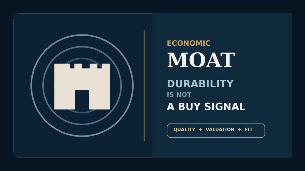 Economic moat investing framework separating business durability from stock valuation