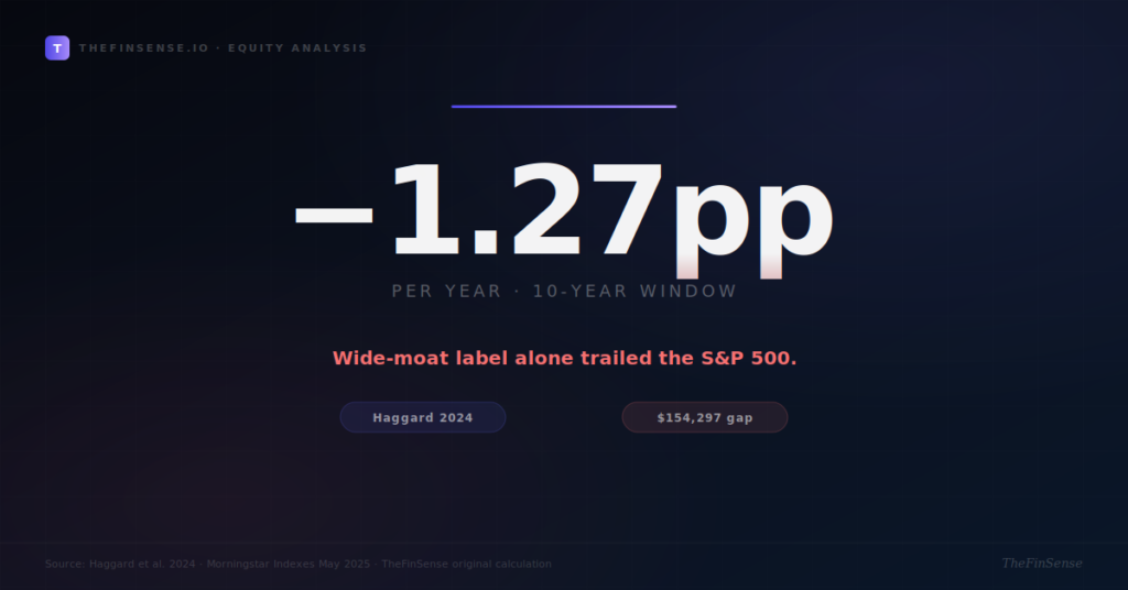 Economic moat 1.27 percentage point 10-year underperformance vs S&P 500 — TheFinSense compound model