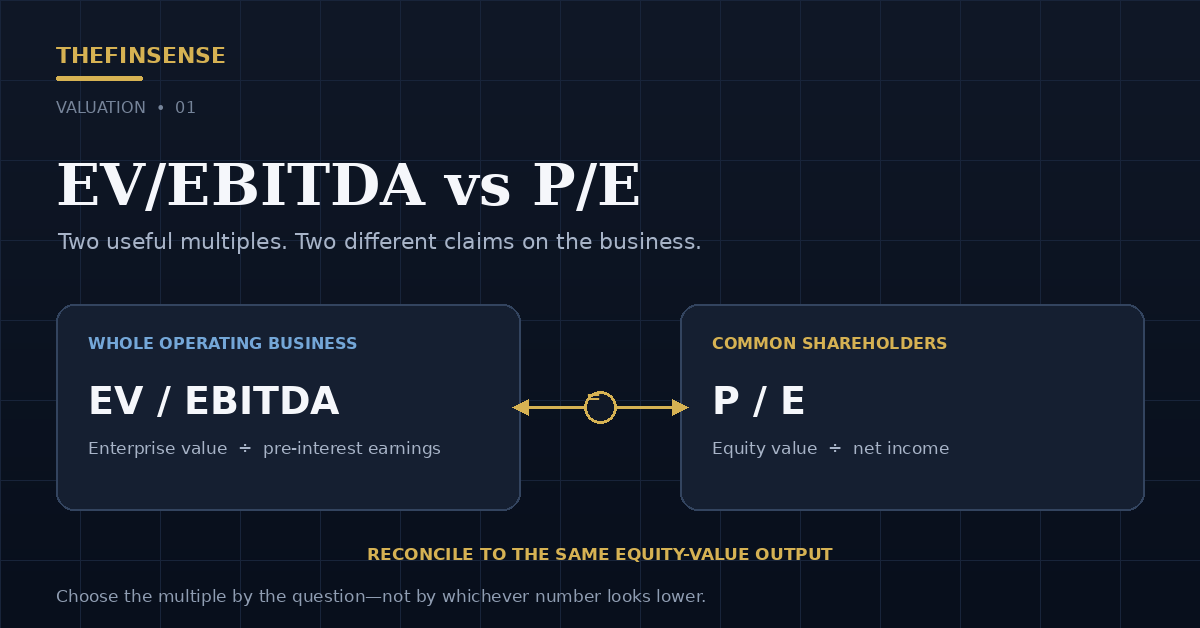 EV/EBITDA vs P/E comparison for enterprise and equity valuation