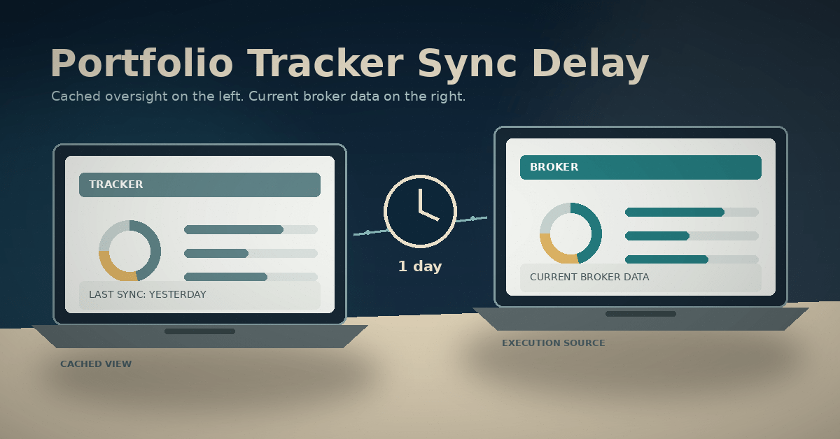 Portfolio tracker sync delay shown as cached dashboard data beside live brokerage holdings