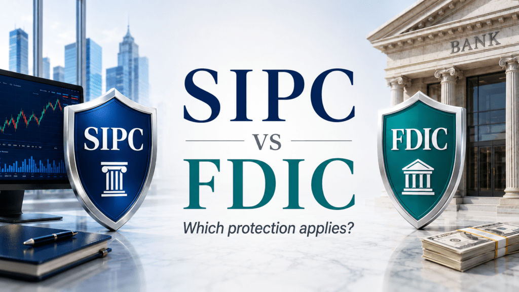SIPC and FDIC shields comparing brokerage protection with bank deposit protection