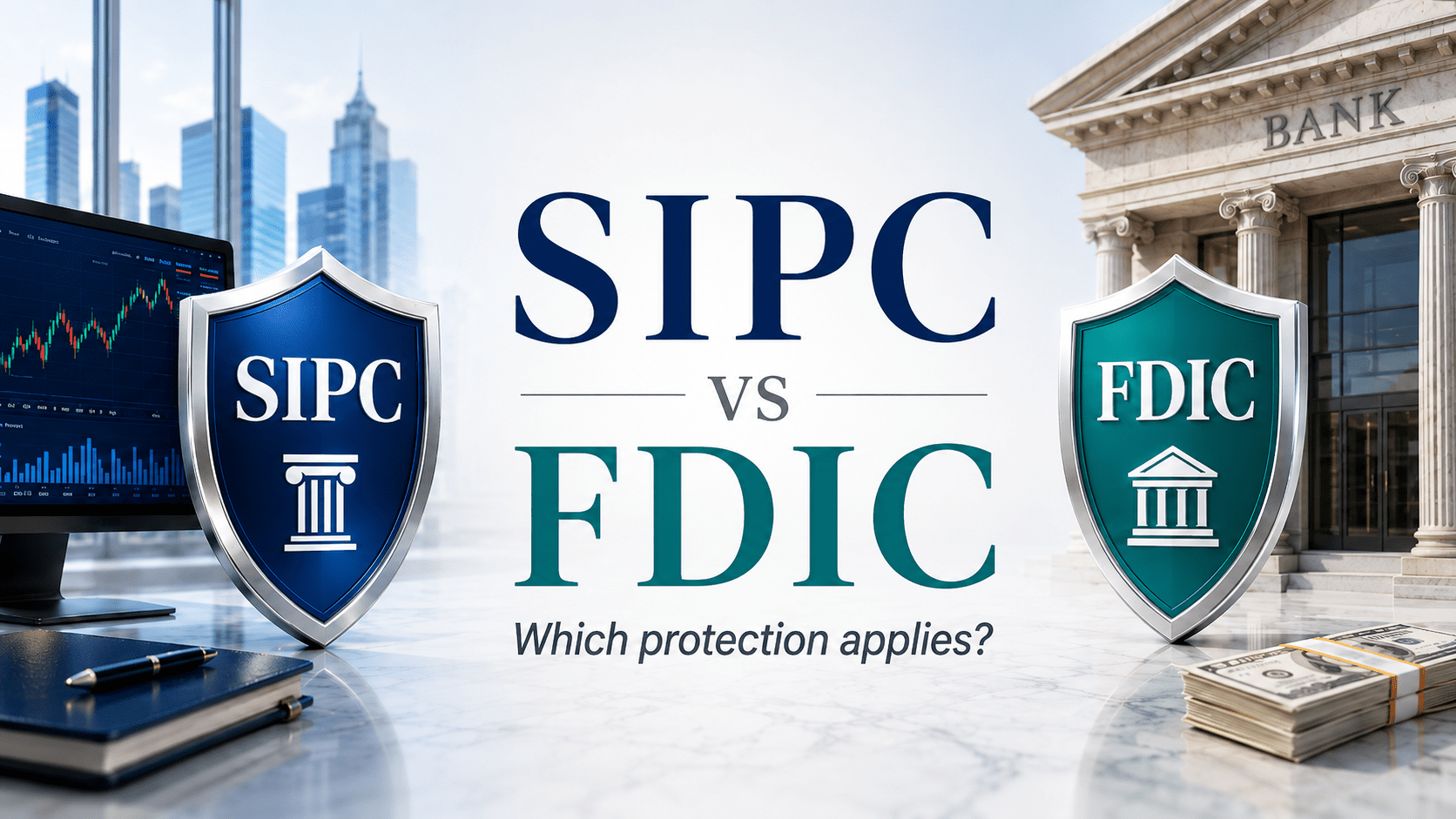 SIPC and FDIC shields comparing brokerage protection with bank deposit protection