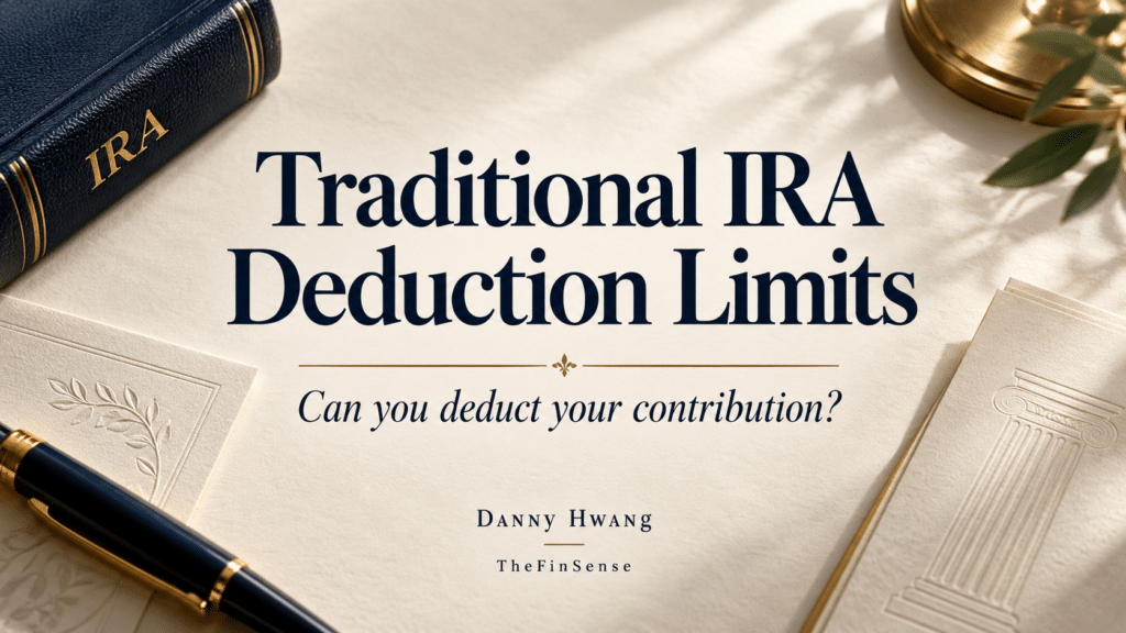 Traditional IRA Deduction Limits cover with the subtitle Can you deduct your contribution?, by Danny Hwang at TheFinSense